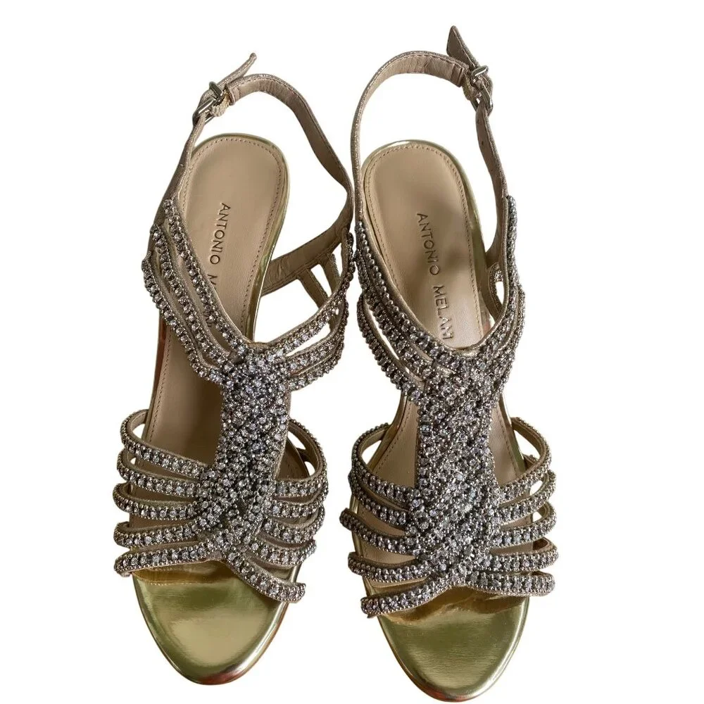Antonio Melani Marnee Sandals‎ 9M Strappy Rhinestone Slingback Leather Upper NEW